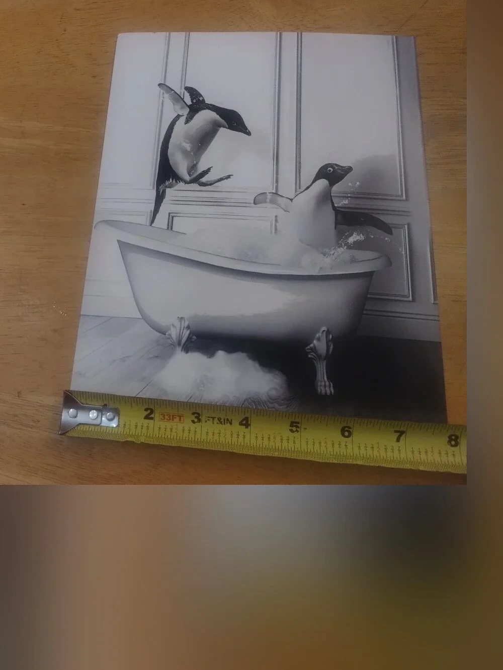 🐧 Black & White Penguin Bathroom Wall Art Print Stock Card 🛁❄️